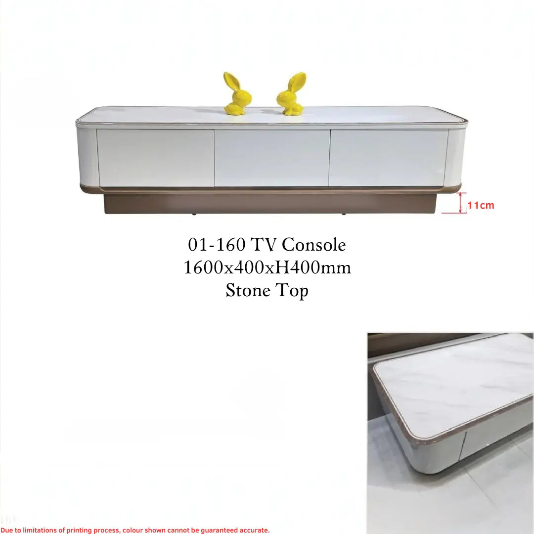 Elora Luxury TV Console | Sintered Stone Top TV Cabinet | Modern White & Gold Entertainment Unit with 3 Drawers Grandeur Furnishings