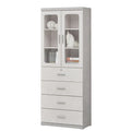Elegant Light Grey Bookcase Display Cabinet with Glass Doors, Drawers & Shelves Grandeur Furnishings
