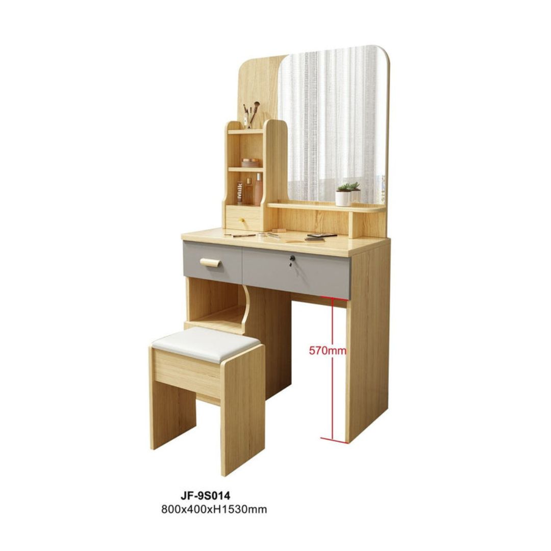 Wooden Dressing Table Set with Vanity Mirror & Make Up Storage