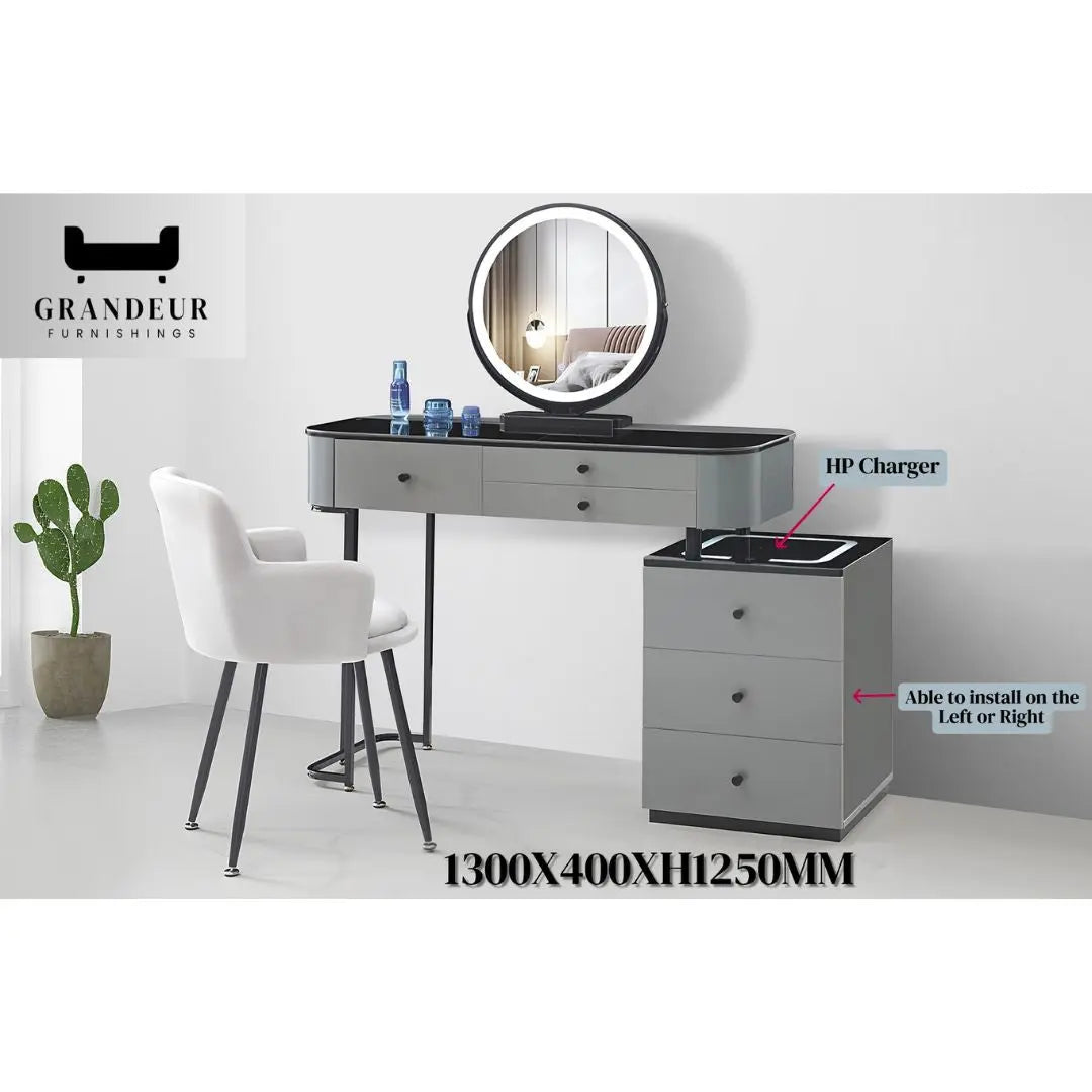Dressing Table with LED Mirror and Built-in Charger Vanity Set Grandeur Furnishings