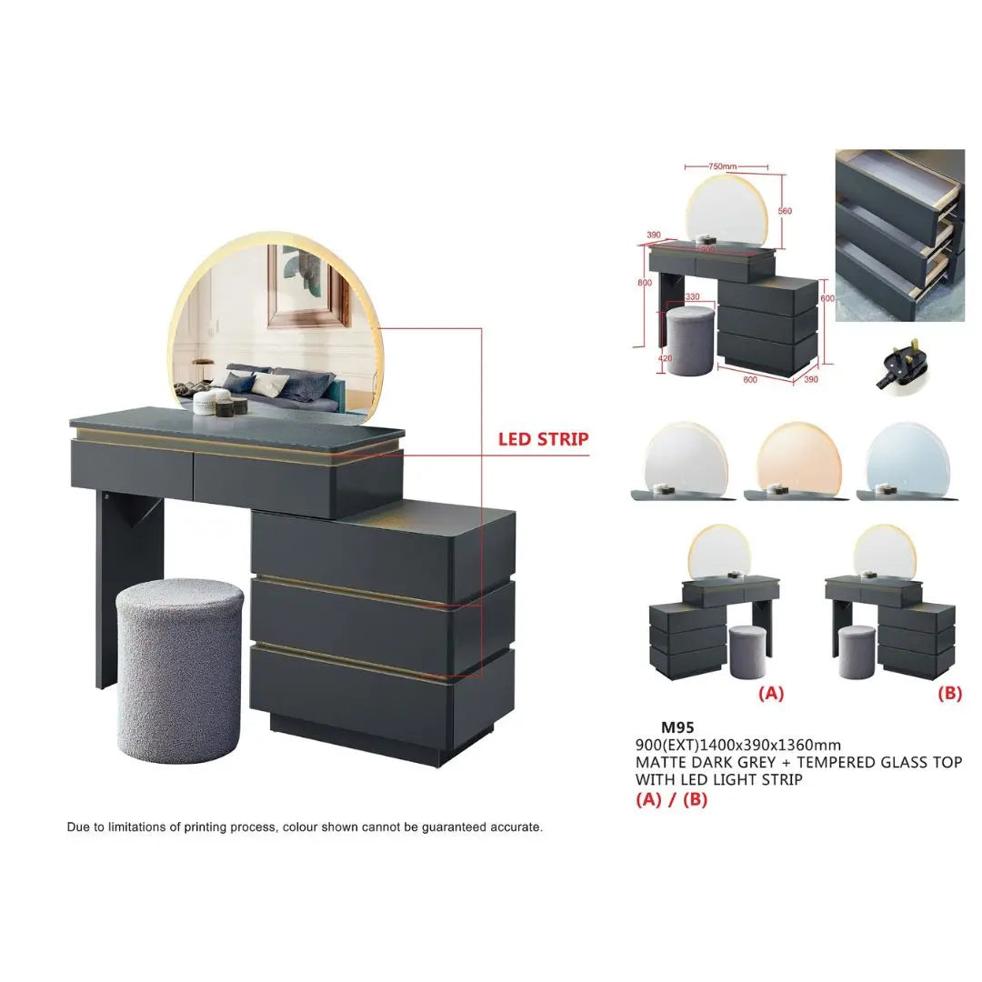 Modern LED Dressing Table with Mirror and Storage - Matte Dark Grey Finish Grandeur Furnishings
