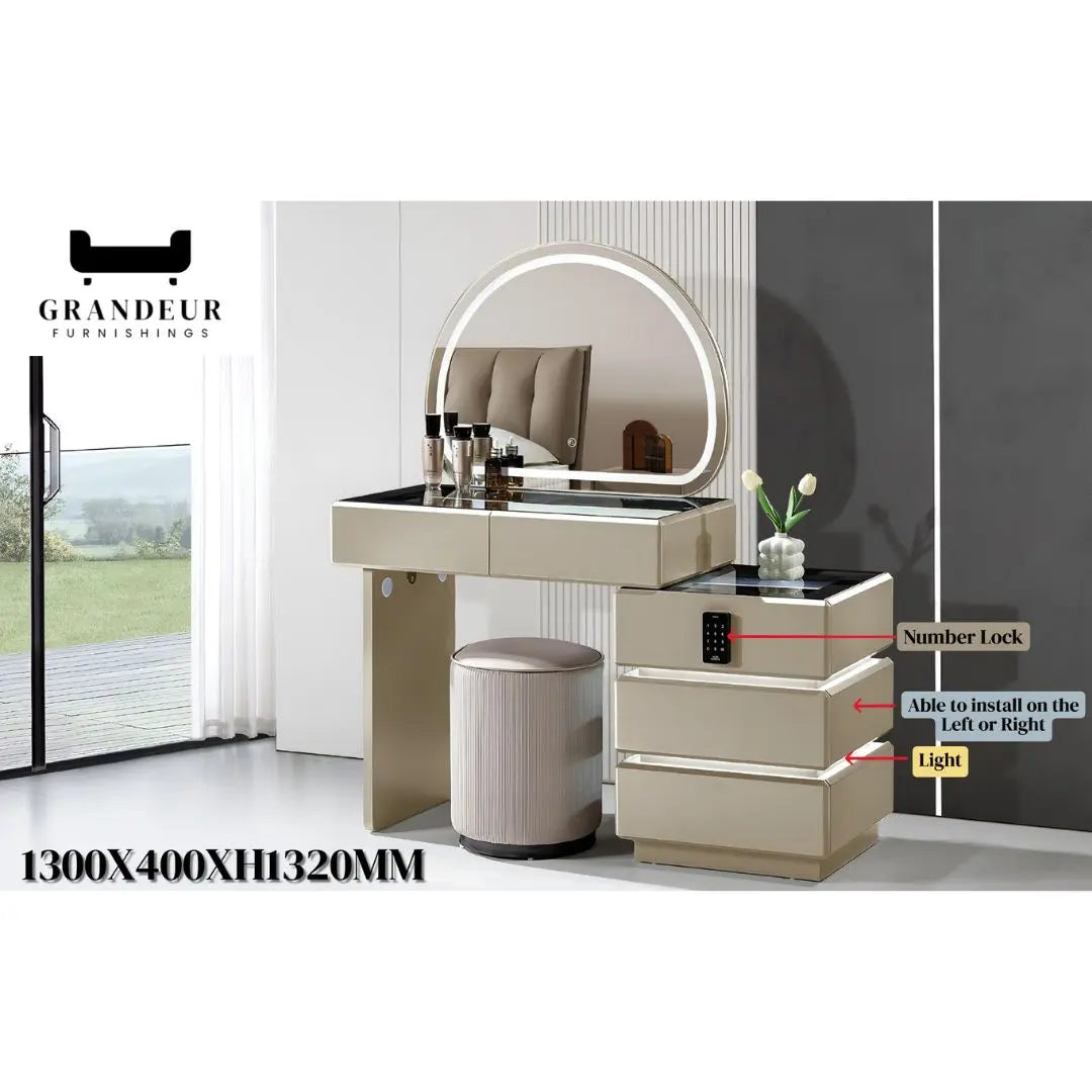 Dressing Table with Mirror, LED Light and Number Lock Vanity Unit Grandeur Furnishings