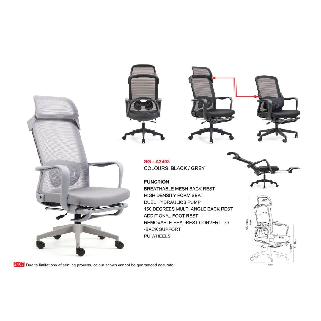 Comfortable Office Chair with Multi-Angle Backrest, Adjustable Footrest, and Breathable Mesh Backrest