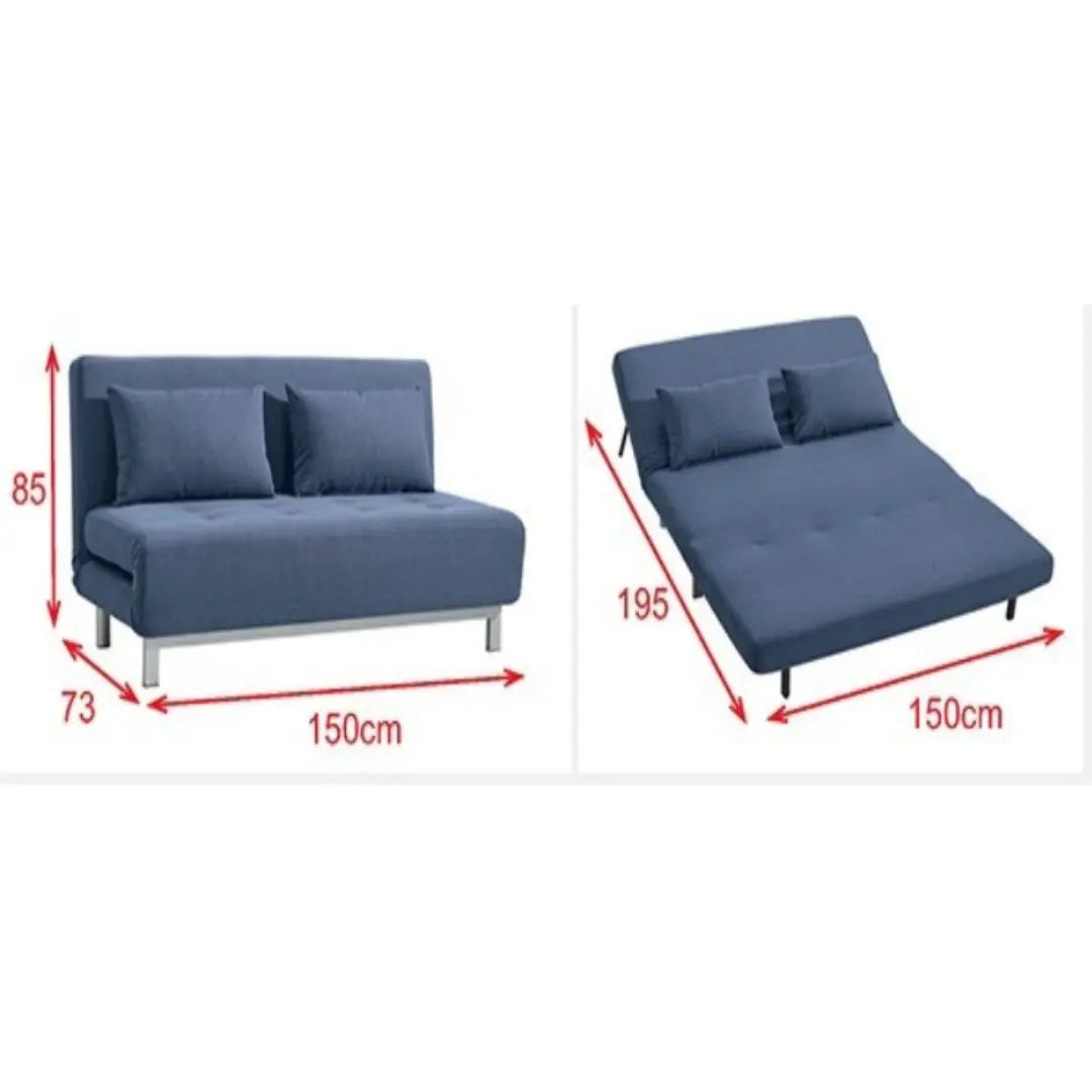 Modern Blue Fabric Sofa Bed with Adjustable Backrest Grandeur Furnishings