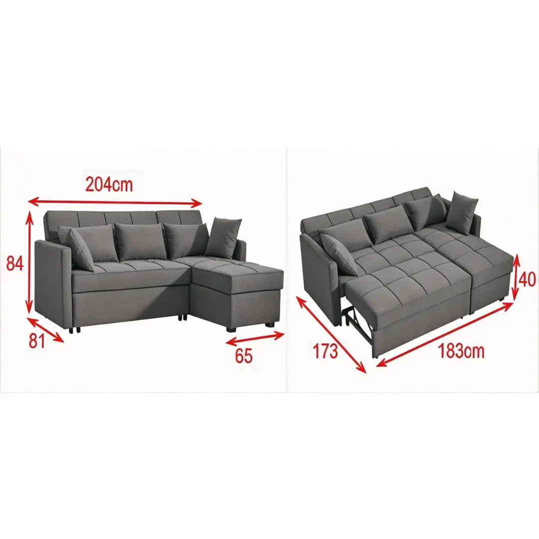 L-Shaped Fabric Sofa Bed Grandeur Furnishings