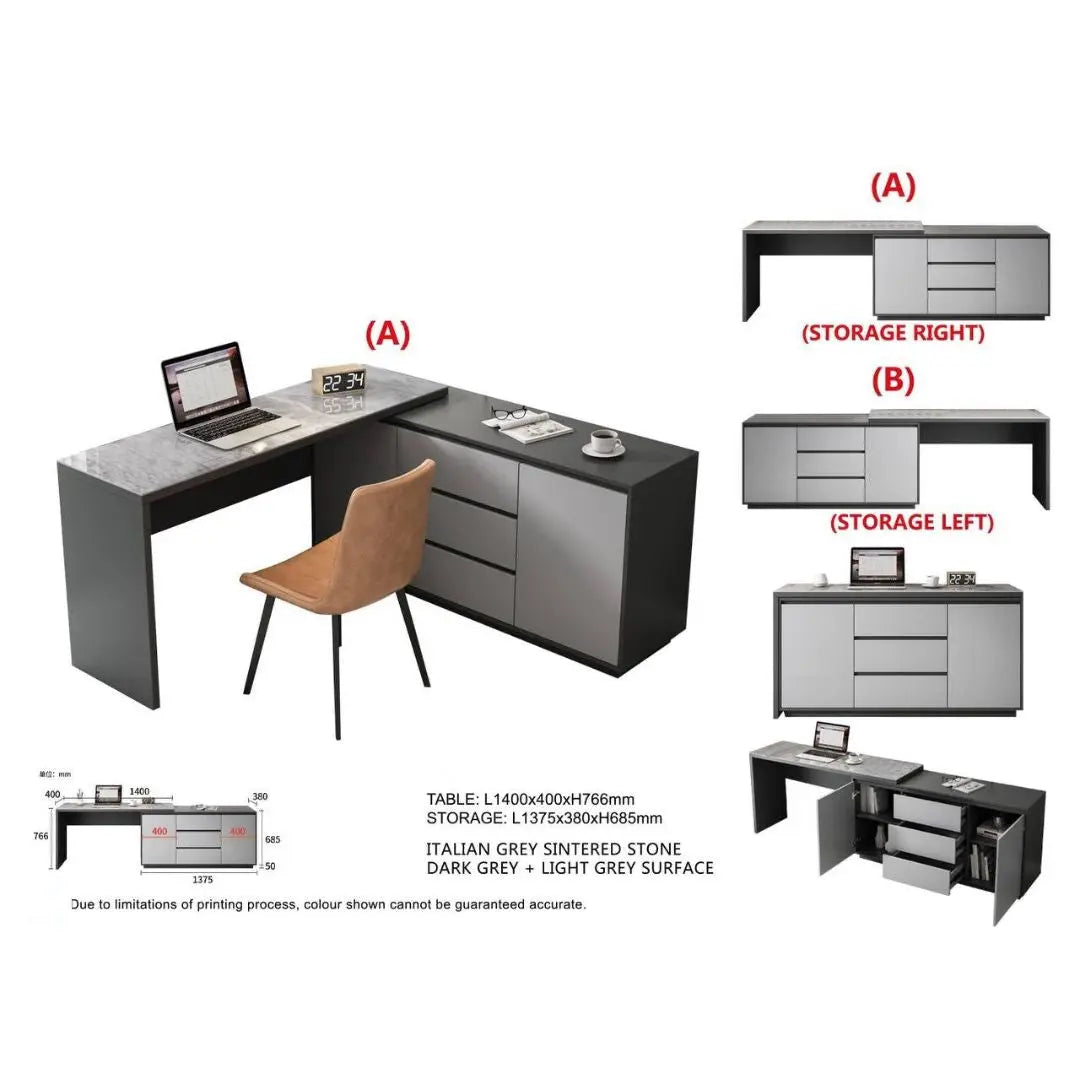 Modern L-Shaped Study Office Desk Table with Storage Grandeur Furnishings