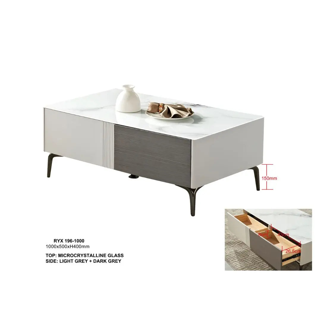 Microcrystalline Glass Coffee Table with Storage Grandeur Furnishings