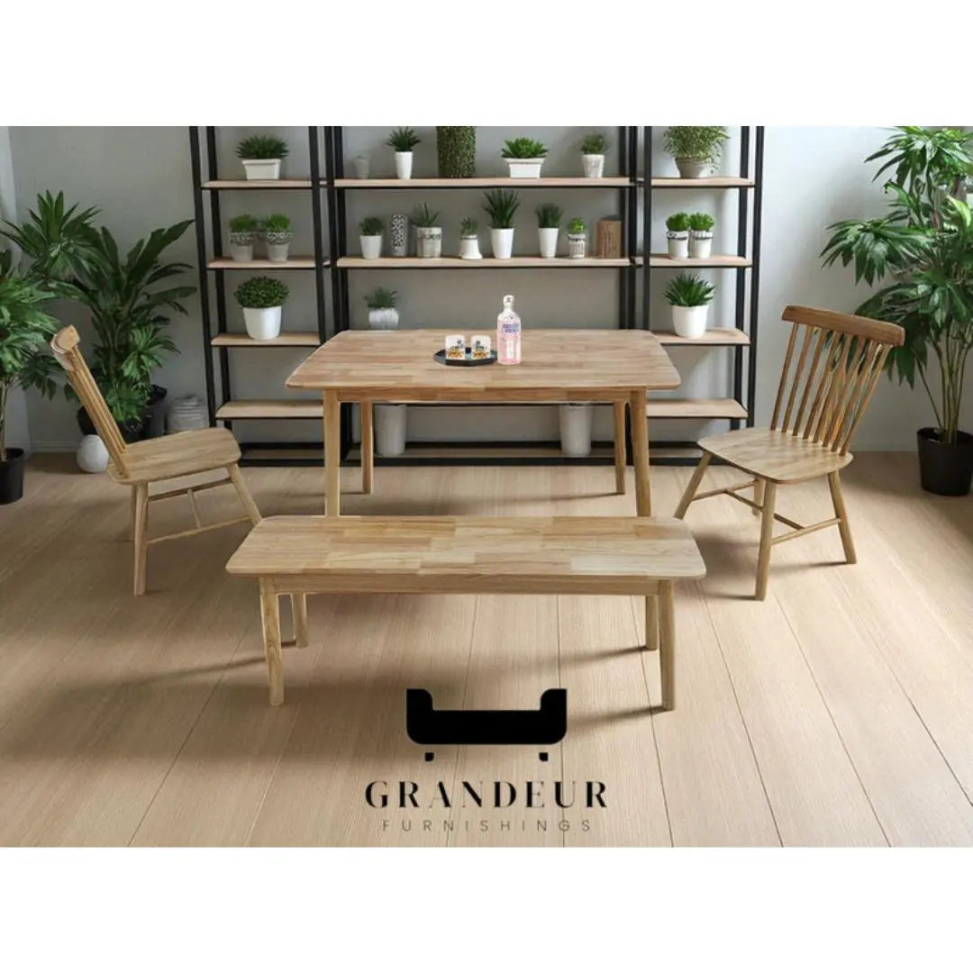 Modern Wooden Dining Table Set with Bench Grandeur Furnishings