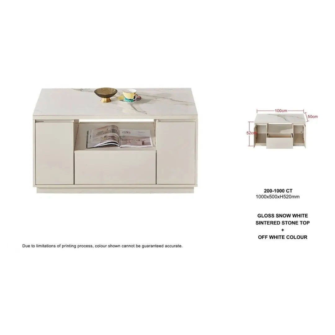 Modern Gloss Snow White Coffee Table with Off-White Storage Grandeur Furnishings