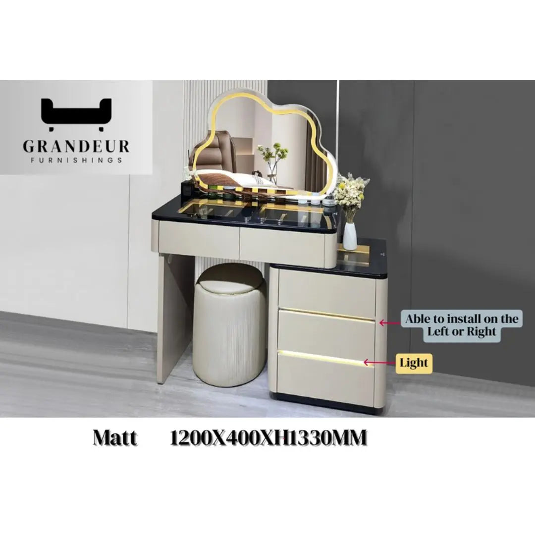Vanity Table with LED Light and Unique Cloud-Shaped Mirror Dressing Table Set Grandeur Furnishings