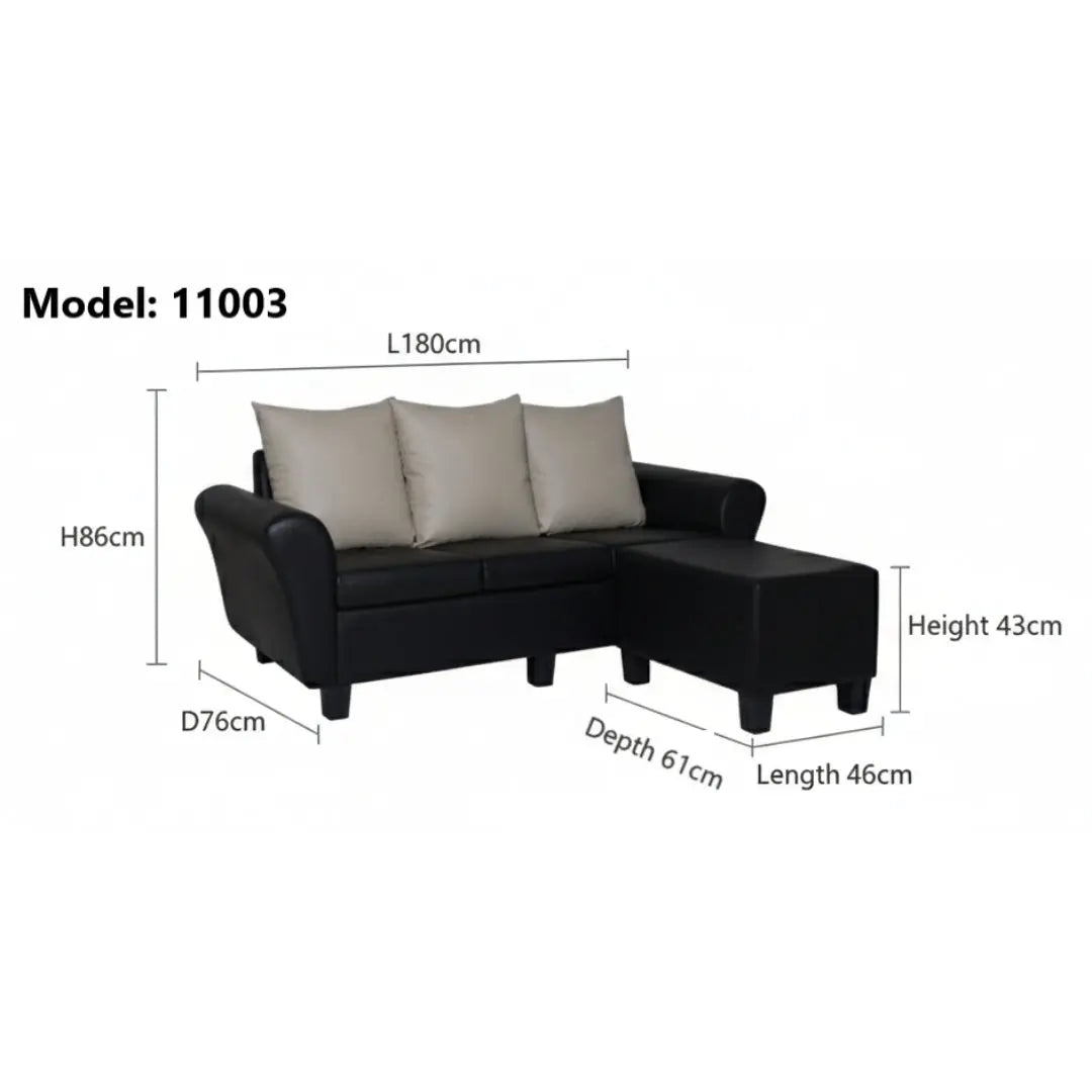 3 Seater Leather Sofa with Ottoman Foot Stool Grandeur Furnishings