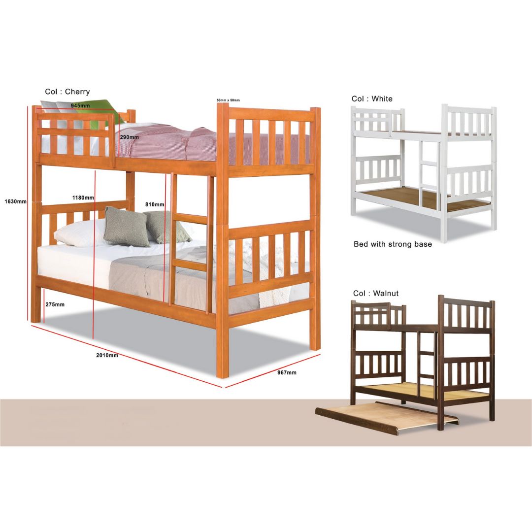 Double Decker Bed Frame | Solid Wood Bunk Bed for Kids