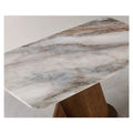 Elegant Marble Dining Table Set with Ash Wood Base & Leather Chairs 1+4 Grandeur Furnishings