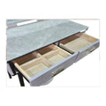 Vanity top with divided shallow drawers pulled open