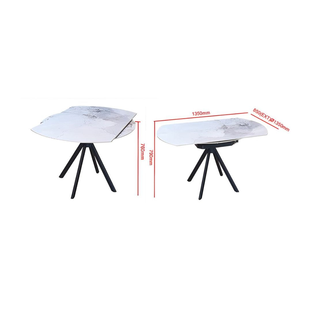 Modern Round Extendable Sintered Stone Dining Table Set with Metal Base and PU Chairs 1+4