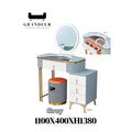 Grey and white dressing table with right drawers and dimensions