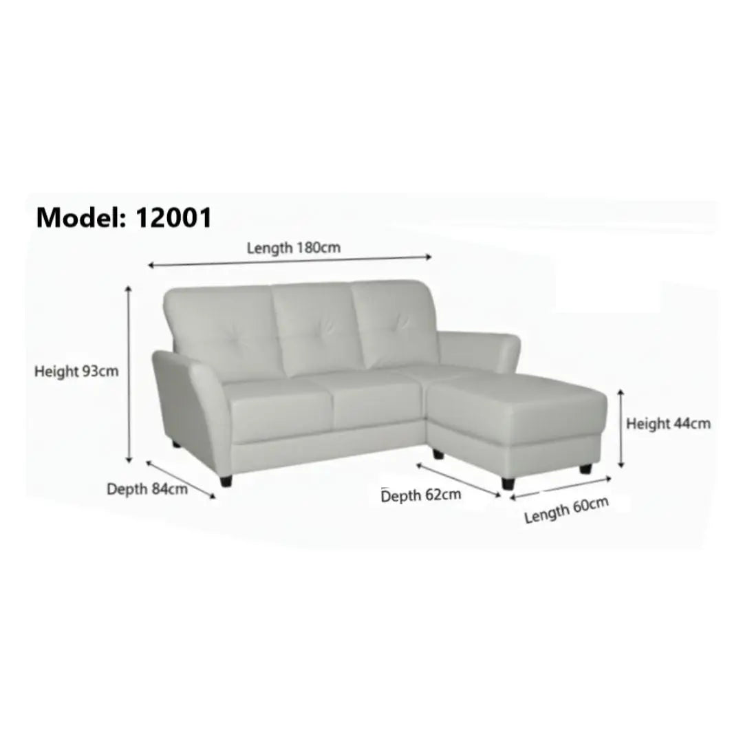 3 Seater Faux Leather Sofa with Ottoman Stool - 3 Seater Couch Foot Stool Grandeur Furnishings