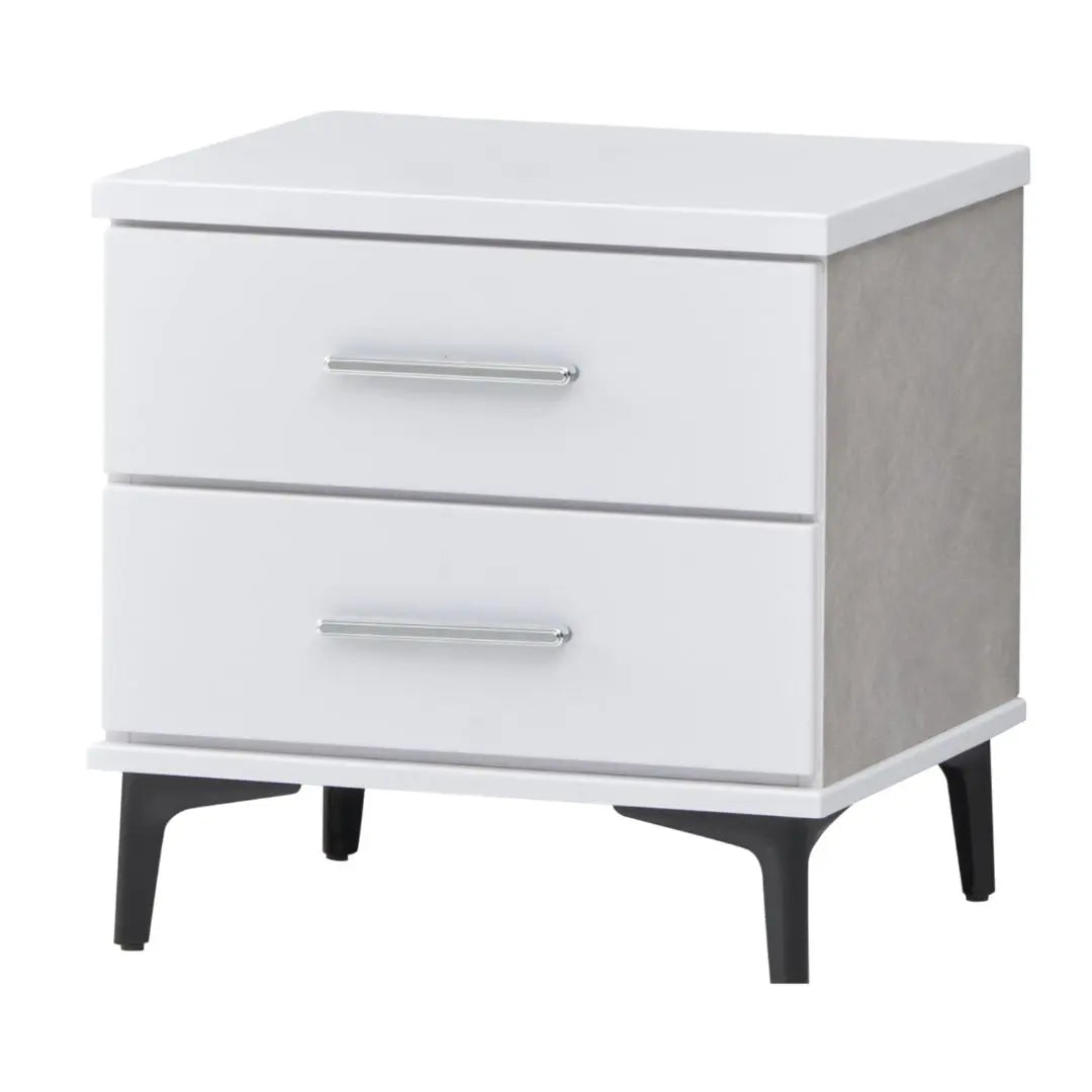Modern 2-Drawer Bedside Table in White & Grey Finish Grandeur Furnishings