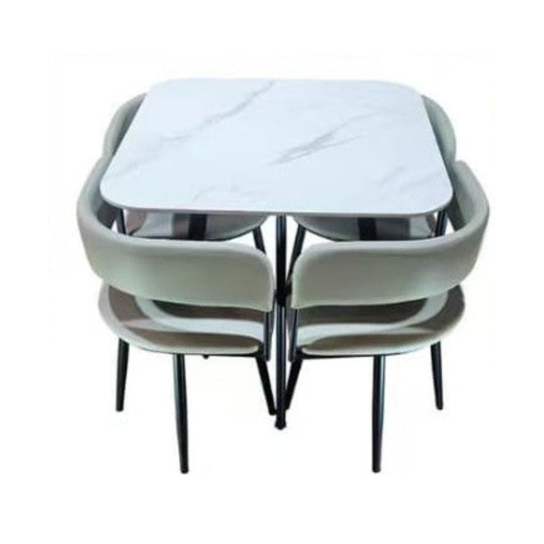 Modern 1+4 Dining Table Set with Sintered Stone Top & 4 Upholstered Chairs