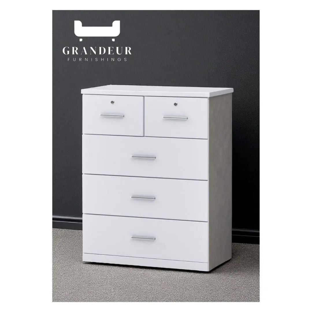 Modern 5-Drawer Storage Chest of Drawers in Grey or White Grandeur Furnishings