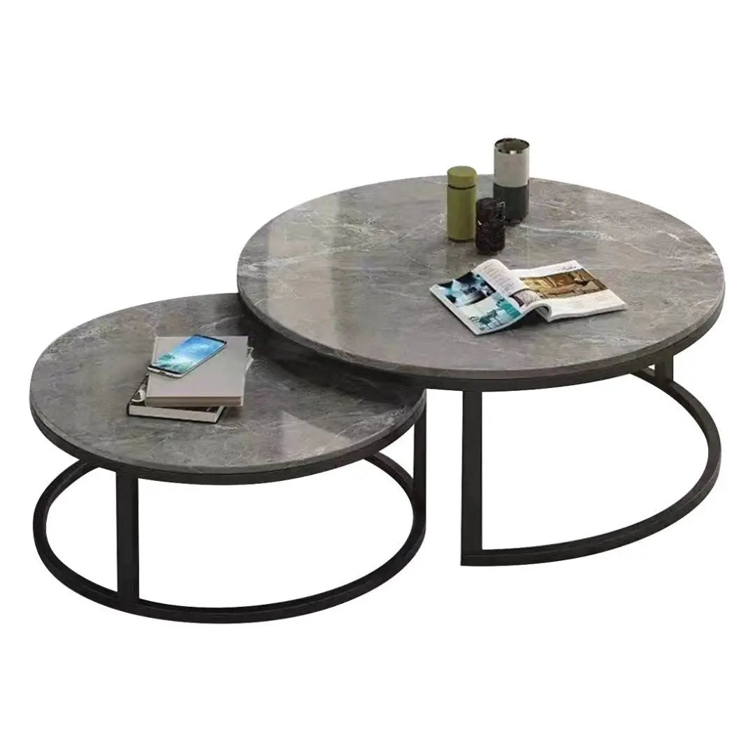 Dual-Layered Sintered Stone Coffee Table - White & Black Gloss Finish Grandeur Furnishings
