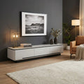 Vallin Modern TV Console with Stone Top | Glossy TV Cabinet with Storage & Rounded Corners Grandeur Furnishings
