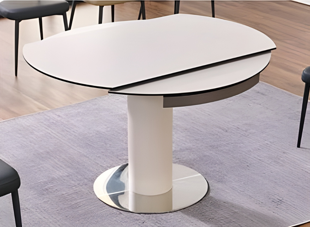 Modern Round Extendable Sintered Stone Top Dining Table Set with Sleek Chairs 1+6