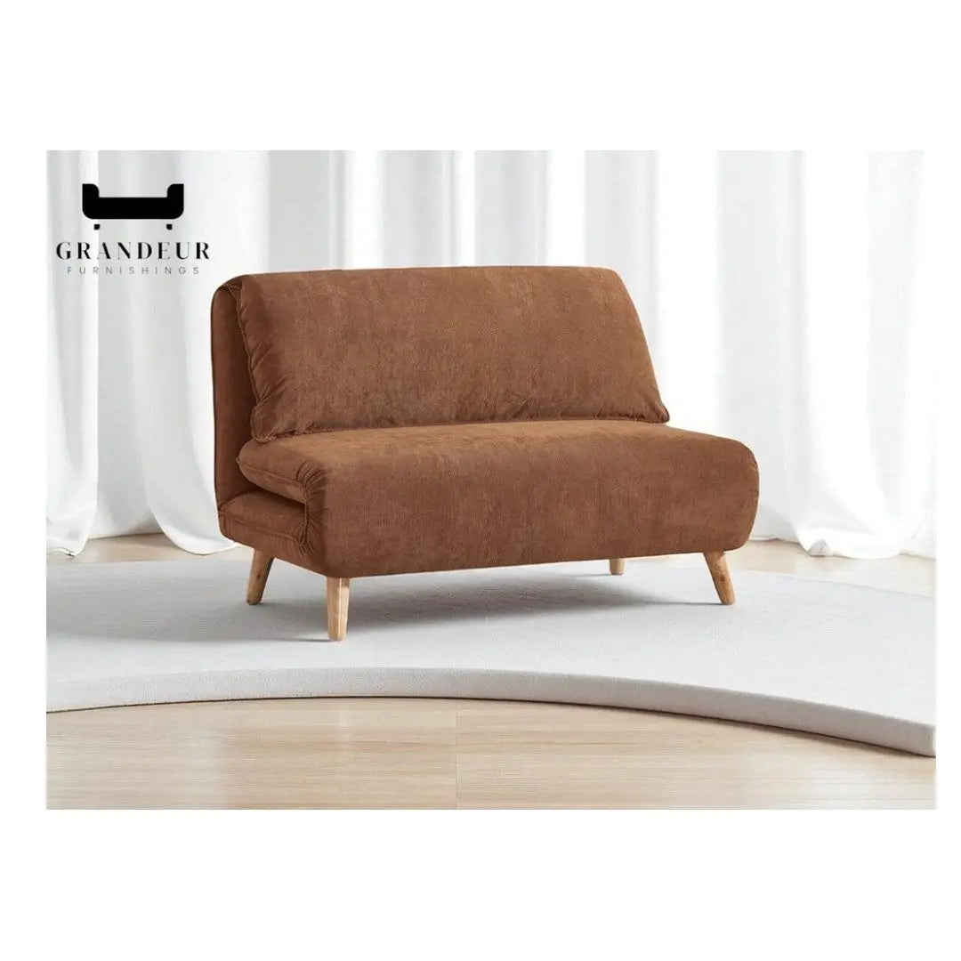 Brown fabric sofa bed with adjustable backrest