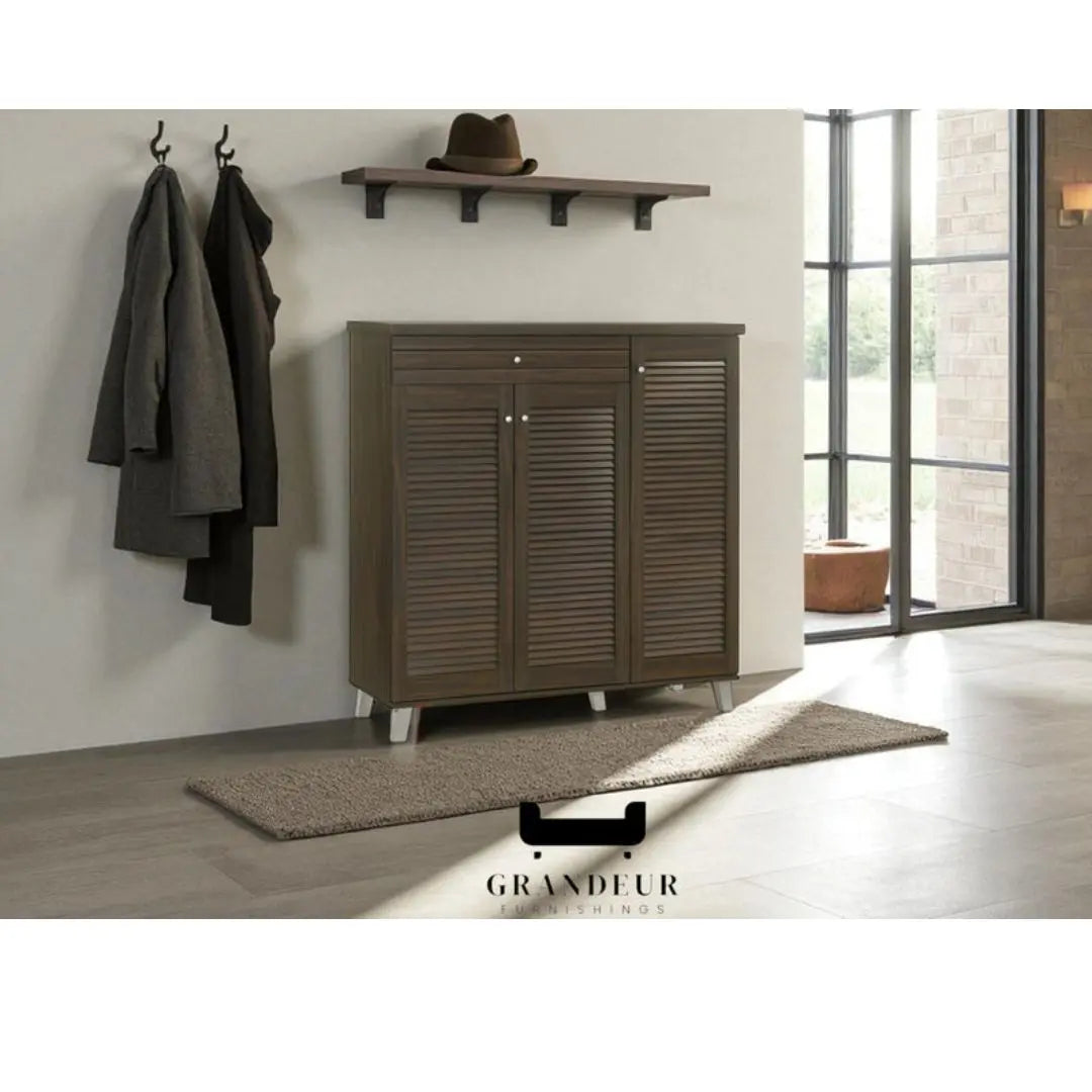 Louvered shoe cabinet from Grandeur Furnishings for Singapore entryway storage