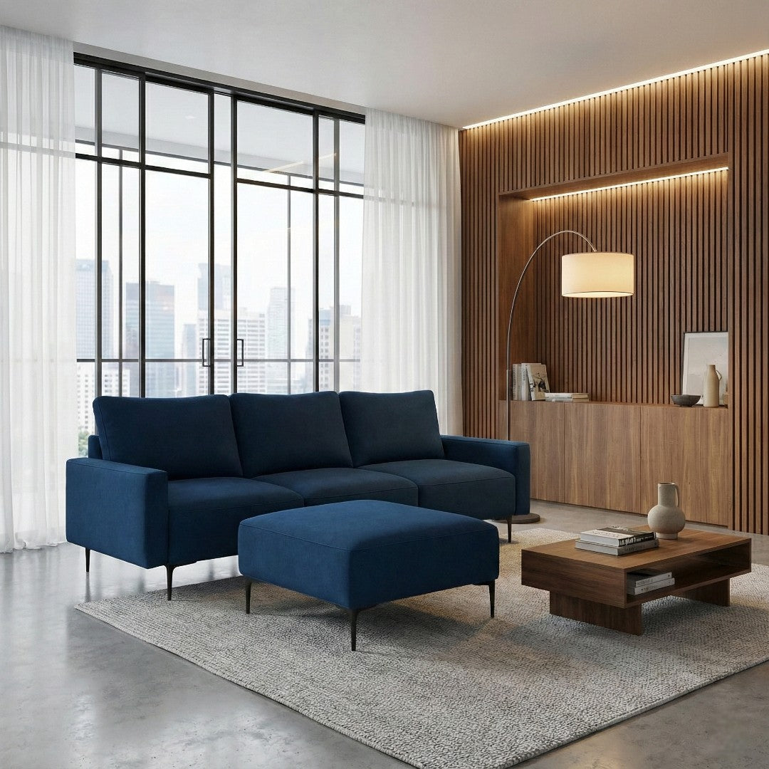 Fabric Sofa with Ottoman