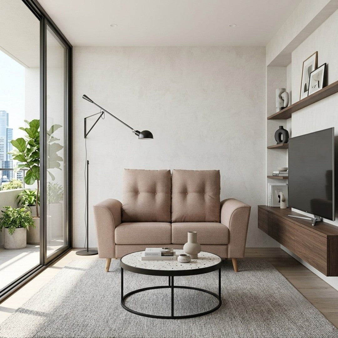 KOVA Premium Fabric Sofa | Modern Living Room Couch & L-Shape Stool Set