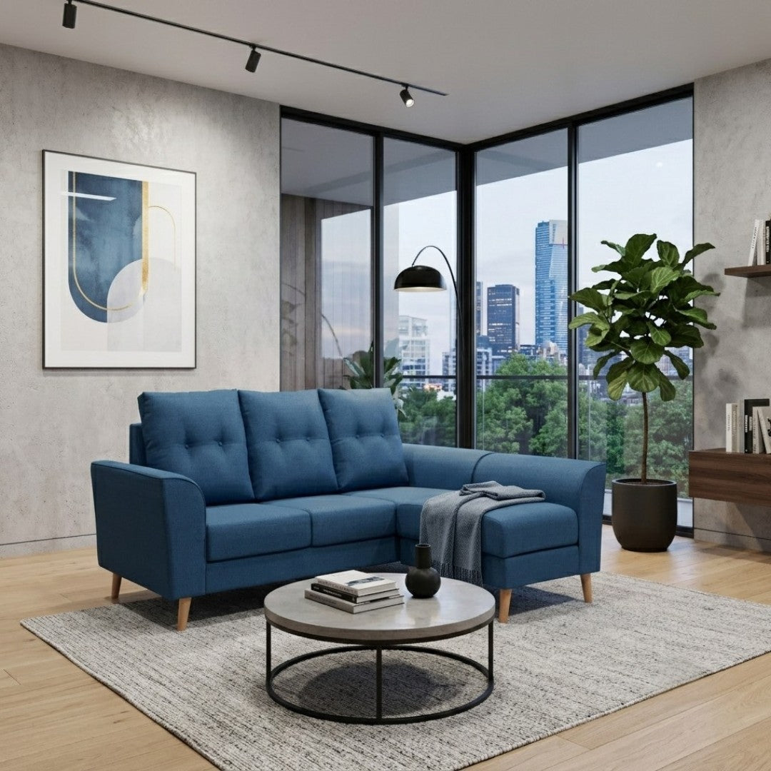 KOVA Premium Fabric Sofa | Modern Living Room Couch & L-Shape Stool Set