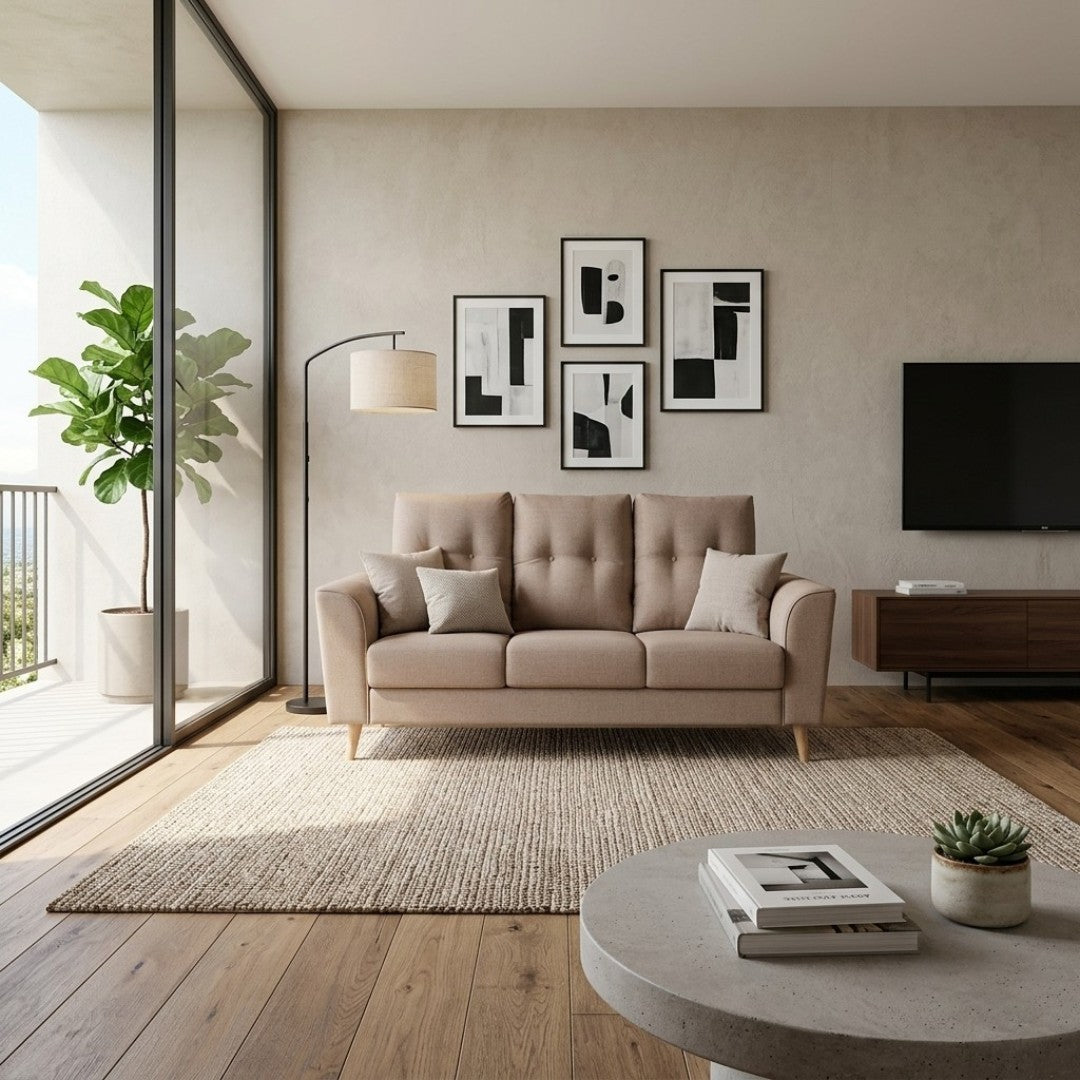 KOVA Premium Fabric Sofa | Modern Living Room Couch & L-Shape Stool Set