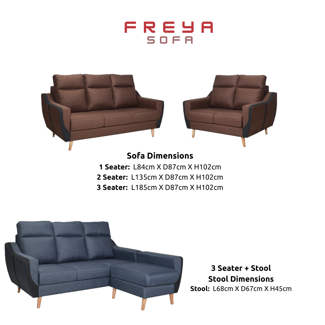 FREYA Premium Fabric Sofa | Modern Living Room Couch & L-Shape Stool Set