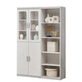 Elegant Light Grey Bookcase Display Cabinet with Glass Doors, Drawers & Shelves Grandeur Furnishings