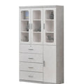 Elegant Light Grey Bookcase Display Cabinet with Glass Doors, Drawers & Shelves Grandeur Furnishings
