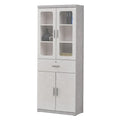 Elegant Light Grey Bookcase Display Cabinet with Glass Doors, Drawers & Shelves Grandeur Furnishings