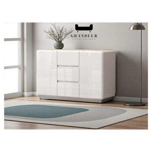 Modern Gloss White & Grey Side Cabinet with Soft-Close Drawers – Available in Multiple Sizes