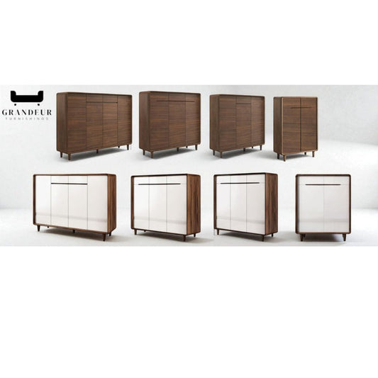 Stylish Gloss White & Walnut Shoe Cabinet - Multiple Sizes Available for Organized Storage