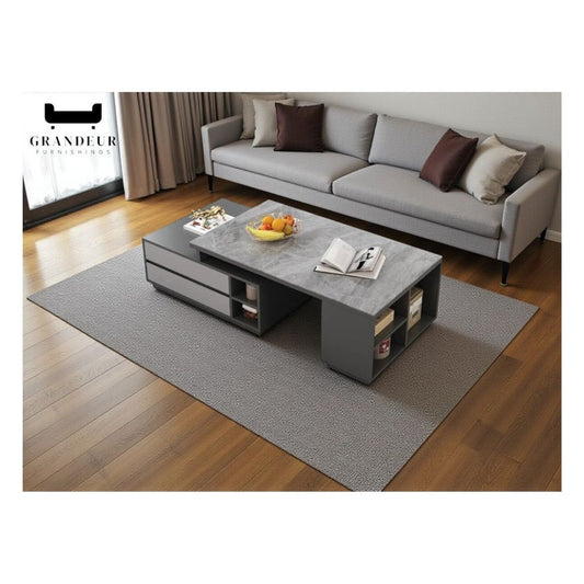 Modern Italian Grey Sintered Stone Coffee Table with 4 Drawers & Storage