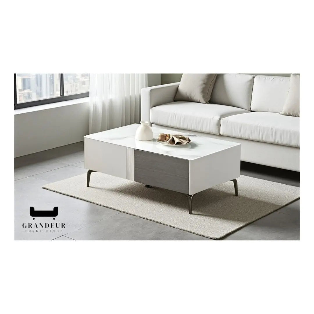 Microcrystalline Glass Coffee Table with Storage Grandeur Furnishings