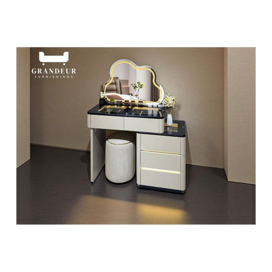 Vanity Table with LED Light and Unique Cloud-Shaped Mirror  Dressing Table Set