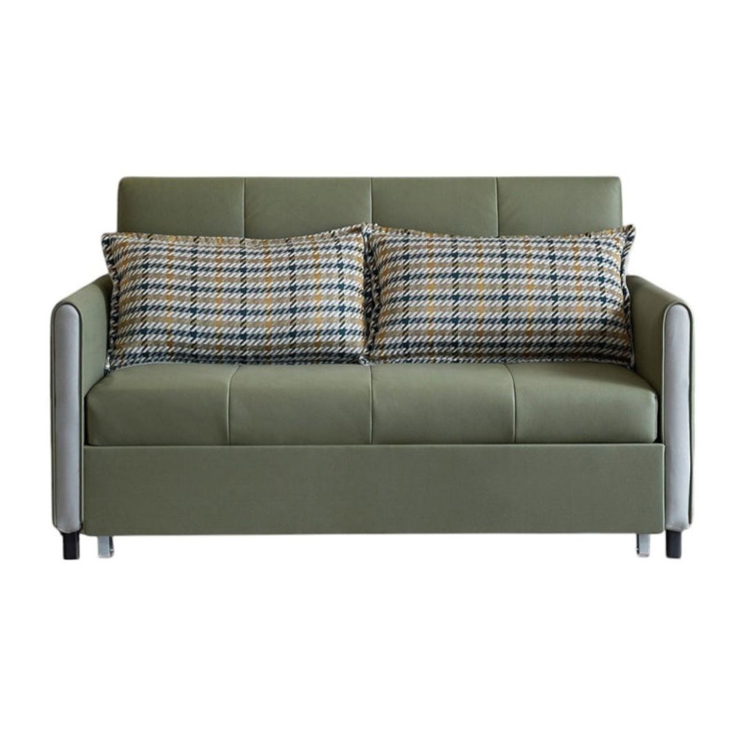 Olive Green Sofa Bed with Pillows