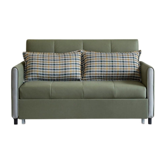 Olive Green Sofa Bed with Pillows
