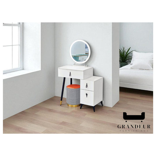 Elegant White Dressing Table with Mirror and Storage Drawers