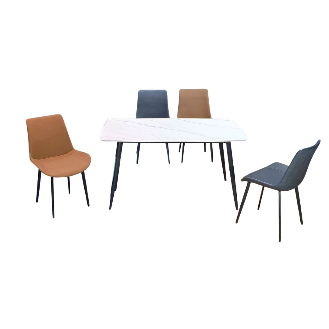 Elegant 1+4 Dining Table Set with Sintered Stone Top – Choice of White or Grey Stone Top with 4 Chairs