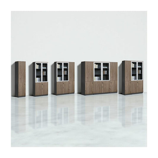 Executive Modular Bookcase | Wood Grain Office Storage Book Cabinet with Lockable Doors