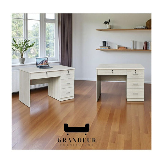 White Wash Study Table with Spacious Drawers - Two Sizes Available