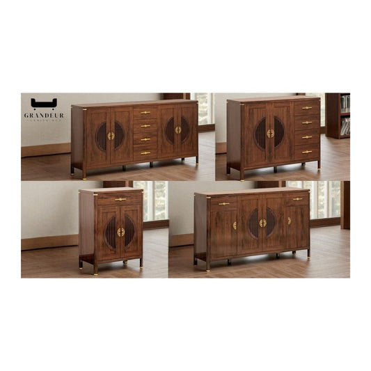 Elegant Wooden Sideboard Side Cabinet with Brass Accents