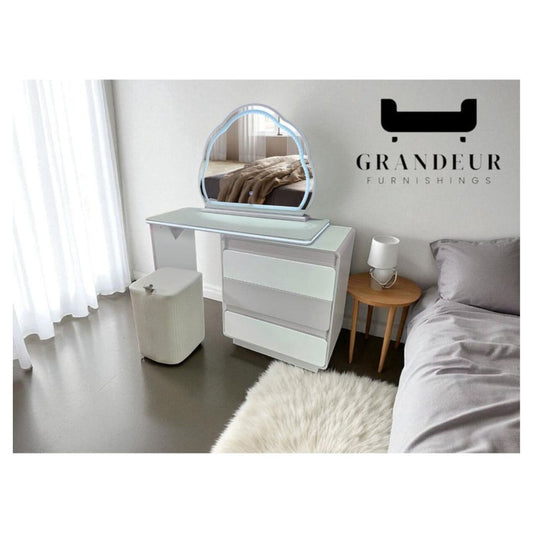 Vanity Table with LED Mirror and White Finish Dressing table Set